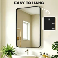 HOMCOM Rectangular Wall Mirror, 90 x 60 cm Wall Mounted Bathroom Mirror with Aluminium Alloy Frame and Tempered Glass, Black(m-7)