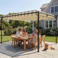 Outsunny Pérgola de Jardín 3x4 m con Protección UPF 50+ Gazebo con Techo Ajustable Estructura de Metal para Exterior Crema(m-9)