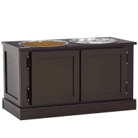 PawHut Voerstation Verhoogde Voerbakken, inclusief Opbergruimte, 60 cm x 30 cm x 34 cm, Bruin + Zilver(m-11)