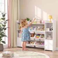 AIYAPLAY Scaffale Portagiochi per Bambini con 8 Contenitori Rimovibili e Armadietti, 140x30x90 cm, Bianco(m-2)