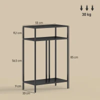 HOMCOM Consoletafel 3 niveaus opbergplanken Smalle Entreetafel Stalen Frame voor Woonkamer Hal 55 cm Zwart(m-3)