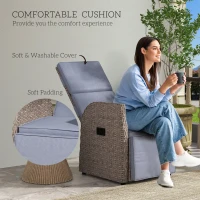 Outsunny 148° Reclining Rattan Garden Armchair, with Footrest - Brown/Grey(m-5)