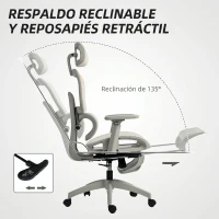 HOMCOM Silla de Oficina Ergonómica de Malla con Reposabrazos 3D Reclinable a 135° Reposacabezas Ajustable Beige(m-6)