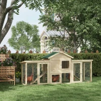 PawHut Poulailler clapier modèle chalet multi-équipé : rampes, nichoirs, plateau, en bois massif 204 x 85 x 93 cm bois naturel(m-10)