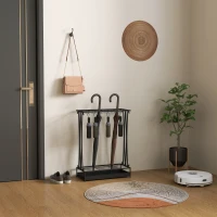 HOMCOM Paragüero Moderno de Acero con 21 Espacios y 24 Ganchos Bandeja Recogegotas Extraíble para Entrada 50x24x68 cm Negro(m-6)