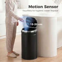 HOMCOM 42L Round Sensor Bin with Quiet Soft-Close Lid, Hands-Free Motion Sensor Touchless Kitchen Bin with Fingerprint Resistant for Hygienic Kitchen, Home Office Use, Black(m-4)