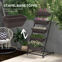 Outsunny 5-laags plantenrek, 145 cm hoog bloementoren met wieltjes en potten, stalen plantenplanken Bruin(m-8)