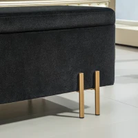HOMCOM Zitbank, Gestoffeerde Bank met Opbergruimte, Metaal, Rubberhout, Schuimstof, 100 x 40 x 42 cm, Zwart(m-9)