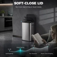 HOMCOM 55L Sensor Bin for Kitchen, Touchless Automatic Waste Rubbish Bin, Stainless Steel, Battery Operated, Silver Tone(m-5)