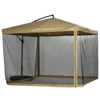 Outsunny parasol met muskietennet, inclusief Handslinger, ventilatieopening, 296 cm x 296 cm x 272 cm, wit+ zwart(m-7)