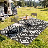 Outsunny Alfombra de Exterior Reversible 182x274 cm con Patrón Geométrico Impermeable con Bolsa Blanco y Negro(m-6)
