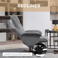 HOMCOM Linen Swivel Recliner Chair with Footstool, Upholstered Reclining Armchair with Wooden Base for Living Room, Grey(m-4)