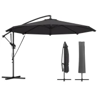 Outsunny 3 m Cantilever Parasol with Protective Cover and Wind Ropes, Banana Parasol with Crank Handle, Black(m-11)