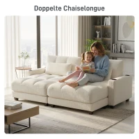 HOMCOM Slaapbank met kussen, schuimvulling, om te bouwen tot bed, bekerhouder, crèmewit(m-8)