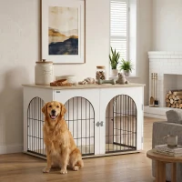 PawHut Dog Crate Furniture, Indoor Dog Cage with Double Doors for Large Breeds, Pet Kennel End Side Table(m-14)
