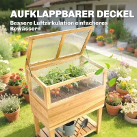 Outsunny Verhoogd plantenbed met kasopzet van hout, plantenbak met opklapbare deksel, plank, voering, ergonomisch(m-6)