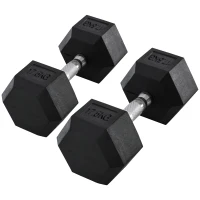 HOMCOM 2 x 17.5KG Rubber Hex Dumbbell Portable Hand Weights Dumbbell Home Gym Workout Fitness Hand Dumbbell(m-11)