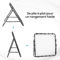 HOMCOM Filet de rebond en métal angle réglable 20 cordes élastiques pour entraînement de football, tennis 96 x 80 x 96 cm, noir(m-4)