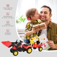 HOMCOM trapauto graafmachine trapgraafmachine met voorlader voor 3-6 jaar kinderen rood(m-5)