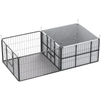 PawHut Werpkist voor puppy's, werpkist/puppyren met 7 panelen, 2 zones, wasbaar werpkussen, 203x102x60cm Zwart(m-10)