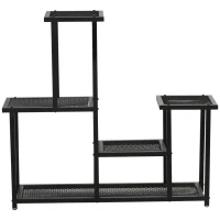 Outsunny plantenrek, plantentrap met 4 treden, bloemenrek op meerdere niveaus, plantenstandaard voor tuin, balkon, metaal, zwart, 91 x 25 x 83 cm(m-1)
