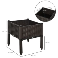 Outsunny verhoogd bed, 2-delige plantenbak met afwateringsgaten, bloembak in rotan-look, PP, bruin(m-3)