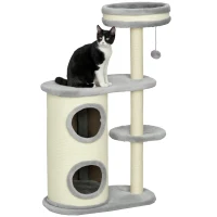 PawHut Krabpaal met Krabton, 1 Kattenbed en Kattenspeelgoed, 59 cm x 35 cm x 100 cm, Grijs(m-11)