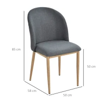 HOMCOM Lot de 2 chaises de Salle à Manger Chaise de Salon Pieds en métal Imitation Bois 50 x 58 x 85 cm Gris(m-3)