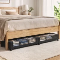HOMCOM Caja de Almacenamiento Bajo Cama con Ruedas Pack de 2 40 L con Cremallera 78x44x16 cm Negro(m-4)