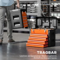 HOMCOM Lege gereedschapskist, 49,7 x 25,3 x 40,7 cm, gereedschapskoffer met 4 laden, mini-box, staal, oranje(m-7)