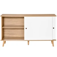 HOMCOM Aparador de Cocina con 2 Puertas Correderas Estantes Ajustables y Patas de Madera 130x40x74,5 cm Natural y Blanco(m-12)