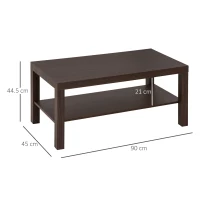 HOMCOM Tavolino da Salotto Rettangolare Classico con Ripiano Portaoggetti in Legno 90×45×44.5cm(m-3)