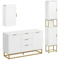 kleankin Ensemble de meubles de rangement - lot de buffet, armoire murale et meuble colonne - étagère réglable, pieds en acier(m-1)