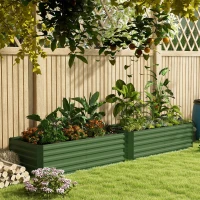Outsunny Set of 2 Raised Beds for Garden, Galvanised Steel Outdoor Planters with Multi-reinforced Rods for Vegetables, Plants, Flowers and Herbs, 180 x 90 x 59 cm, Green(m-10)