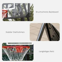 SPORTNOW basketbalstandaard, verstelbare korfhoogte 2,3-2,9 m, slagbeugel aan de onderkant, vulbaar onderstel, rood+zwart(m-8)
