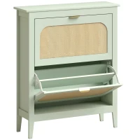 HOMCOM Narrow Shoe Cabinet, Boho Slim Shoe Storage Cabinet with 2 Flip Drawers, Holds 14 Pairs, Light Green(m-1)