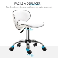 HOMCOM Tabouret à roulettes tabouret de travail avec hauteur réglable 44-56 cm et dossier, pivotant 360°, blanc(m-5)