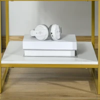 HOMCOM Modern Bedside Table, Nightstand with Drawer Shelf, Side Table for Living room, Bedroom White and Gold, Set of 2(m-7)
