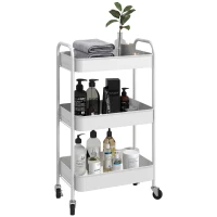 HOMCOM Keukenwagen met 3 planken, 4 wielen, 45 cm x 30,6 cm x 79 cm, Wit(m-11)
