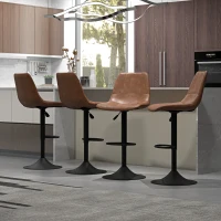 HOMCOM Lot de 4 tabourets de bar style vintage réglable pivotant avec repose-pied revêtement synthétique marron(m-2)