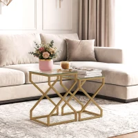 HOMCOM Nest of Tables, Side Table Set of 2 with Transparent Top, Coffee Table Set with Tempered Glass Top, Transparent(m-14)