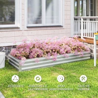 Outsunny Jardinera Exterior Grande Rectangular de Acero Galvanizado para Terraza con Base Abierta 241x90,5x30 cm Plateado(m-6)