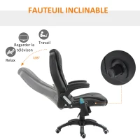 HOMCOM Fauteuil de bureau massant et chauffant électrique fauteuil bureau ergonomique revêtement synthétique noir(m-7)
