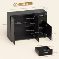 HOMCOM Sideboard, Modern Storage Cabinet with 2 Drawers, 3 Doors and Adjustable Shelves, High Gloss Black(m-3)