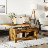 HOMCOM Tavolino da Salotto in Stile Industriale con Vano Contenitore e Piano Sollevabile in Legno, 105x50x49cm, Marrone Rustico(m-9)
