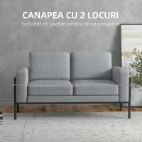 HOMCOM Canapele Moderne cu 2 Locuri pentru Camera de Zi, Canapea Mica, Canapea Tapitata cu Picioare din Otel si Perne Captusite, Gri(m-4)