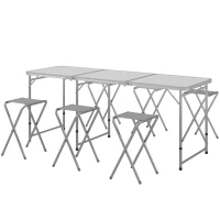 Outsunny Picknickset Klaptafel met Stoelen Campingtafel met Stoelen, opvouwbaar, 180 cm x 60 cm x 70 cm, Zilver(m-10)