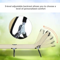 Outsunny 2 Piece Foldable Sun Loungers with 5-Position Adjustable Backrest, Outdoor Portable Recliner Chaise Lounge Chairs with Breathable Mesh Fabric, Beige(m-4)