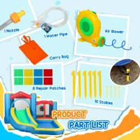 AIYAPLAY Inflatable Bouncy Castle with 550W Blower, Basketball Hoop, Long Slide, Dart Board, Carrying Bag, 385 x 290 x 180 cm(m-10)