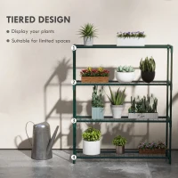 Outsunny Modern Plant Stand, 4-Tier Planter Holder with Steel Frame, Outdoor Flower Display Rack for Potted Plants Garden Balcony Decor, Dark Green(m-4)